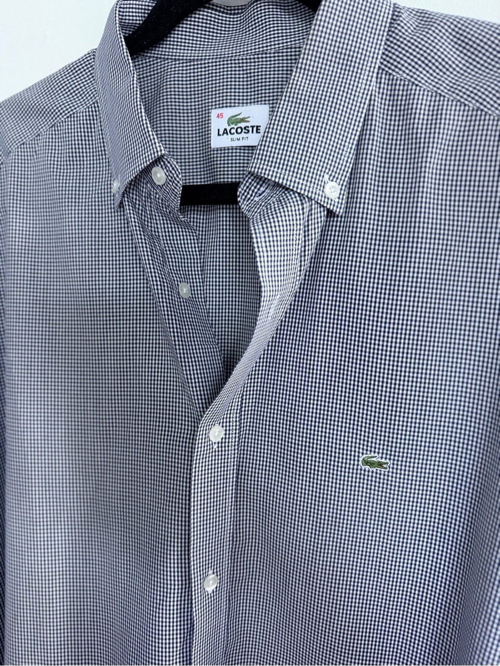 NWOT Lacoste Slim-Fit Navy and White Micro-Check Dress Shirt